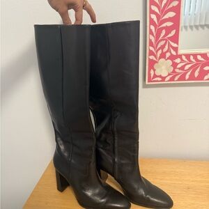 Zara Black Leather Knee-High Boots size 6.5